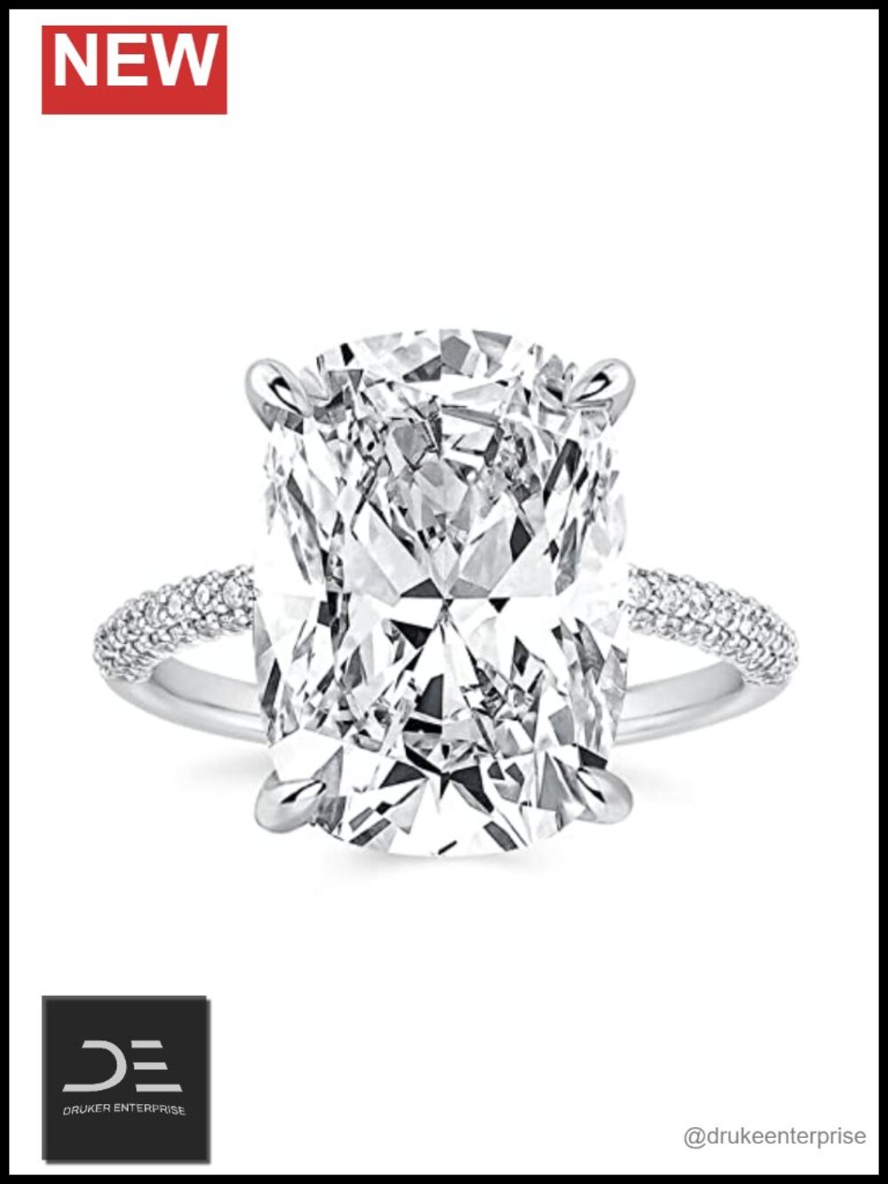 4CT Cushion Cut Sterling Silver Engagement Ring Cubic Zirconia